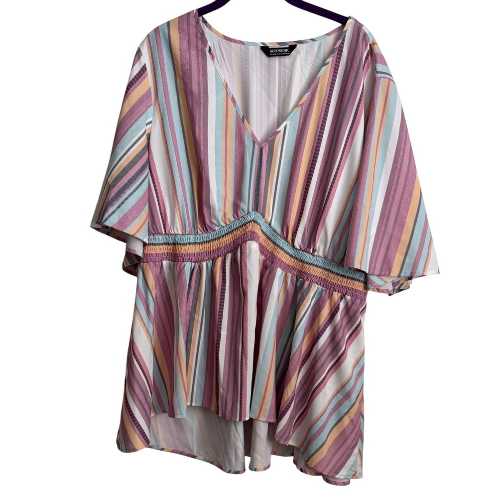 Bloomchic Striped V-Neck Peplum Blouse Flutter Sleeve Size 18-20 Striped